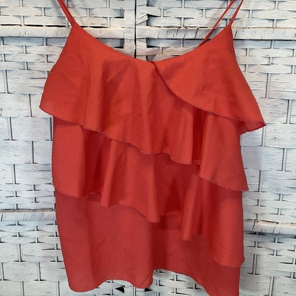 Size: Medium - Salmon Tiered Ruffle Tank Top w/ Spaghetti Straps - Picture 1 of 2